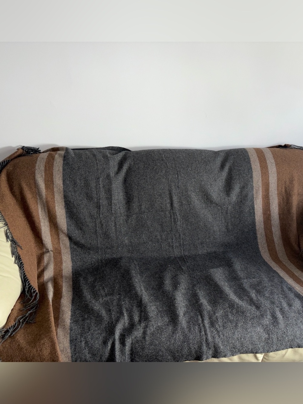 Alpaca  Wool Blanket throw stripes neutral earth tones quiet luxury fringe
